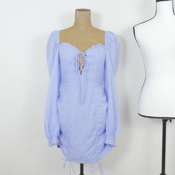 Lucy in the Sky Purple Lavender Long Sleeve Ruched Lace Up Bust Med Boho Dress - Picture 1 of 10